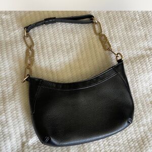 Chic Black Leather Shoulder Bag with Gold Accents